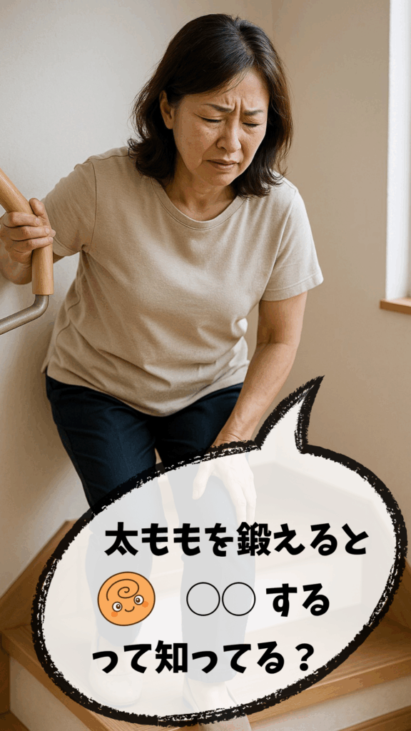 階段の下りがとても辛そうな50代の女性。