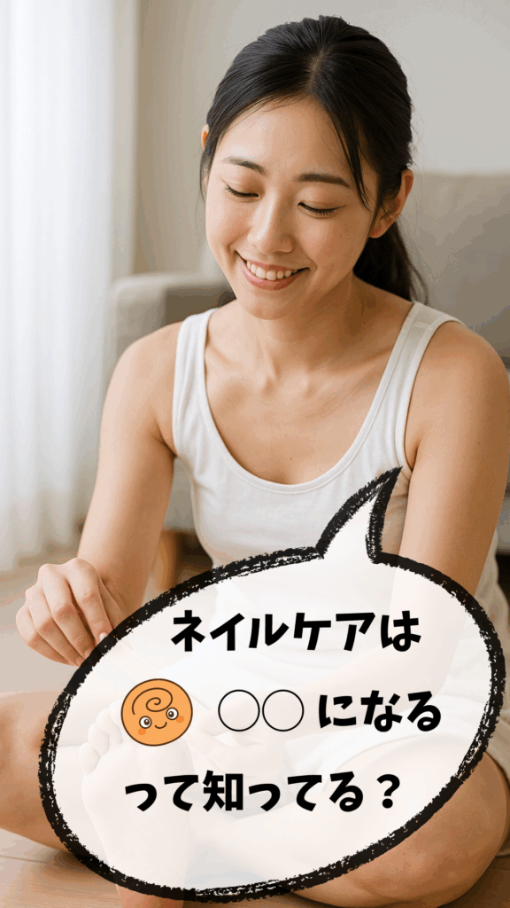 20代の日本人女性が足の爪を整えている姿。