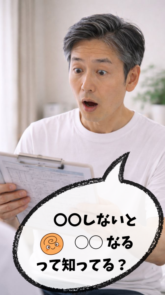 健康診断の結果を見て驚いている男性